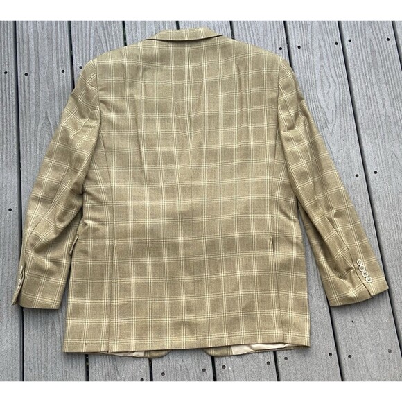 Hart Schaffner Marx Blazer Mens 42R Tan Plaid Wool Sport Coat Jacket Lord & Tay - Picture 10 of 12
